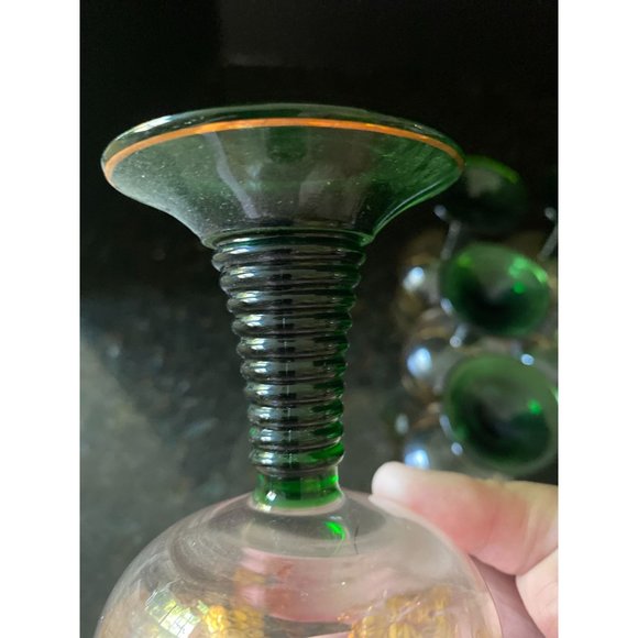 Wine Glasses, 4 3/8" Etched Gold Grapes with Green Beehive Stem, French, Qty. 6 - Picture 5 of 8